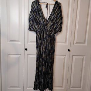 Final Touch Women's Black Multicolor V-Neck Wide Leg Jumpsuit Size L